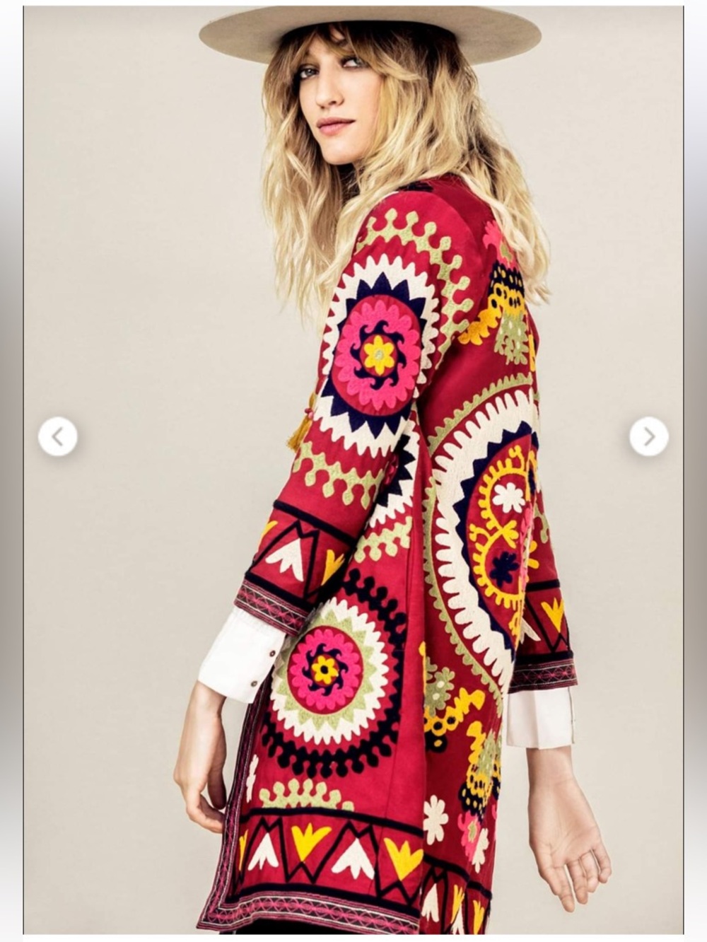 UNIQUE!!! RAPSODIA Akeila Embroidered Red Boho Open-Front Jacket 100% Cotton